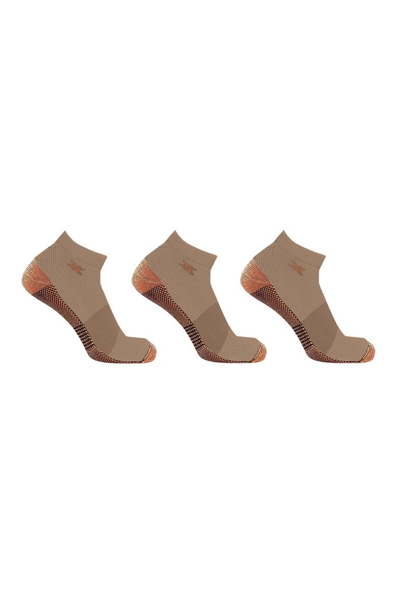 3-Pack Copper Infused Ankle Length Compression Socks, Main, color, SANDSTONE