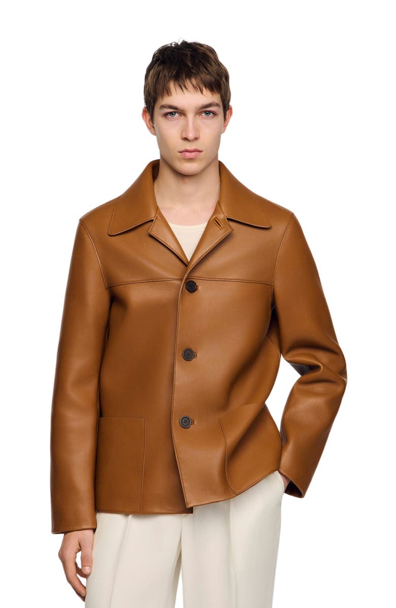 SANDRO Buttoned lambskin jacket, Main, color, Camel