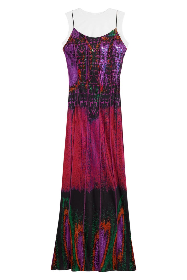 Mixed Media Print Midi Dress, Alternate, color, FUCHSIA