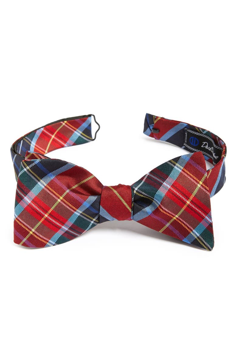 David Donahue Plaid Silk Bow Tie, Main, color, 