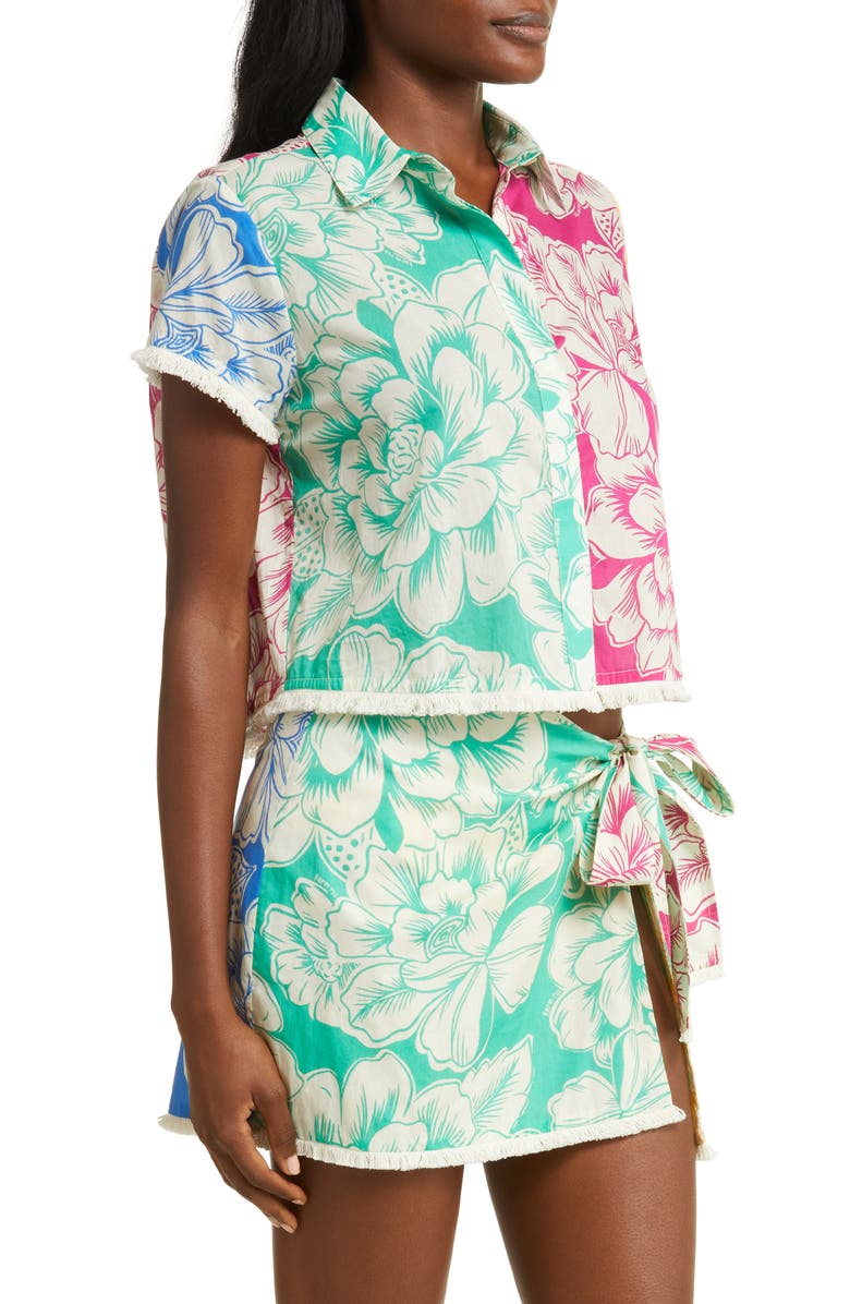 FARM Rio Tropical Chita Colorblock Cotton Cover-Up Shirt, Alternate, color, Green Multi