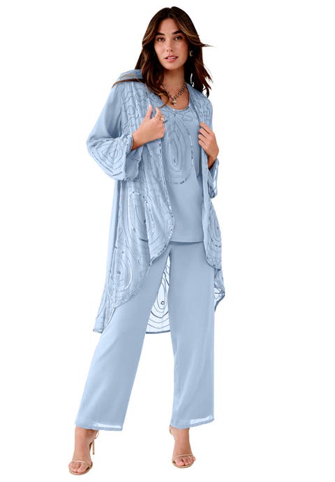 Plus Size Beaded Georgette Scoop Neck 3-Piece Pant Set (Plus)