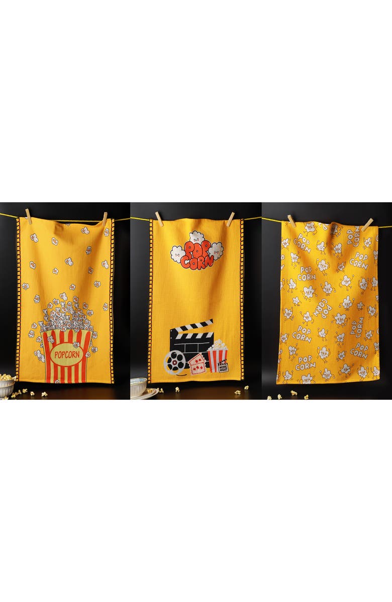 Tiramisu The Movie Night Set of 3 Cotton Kitchen Towels, Alternate, color, Yellow/ Red/ Black