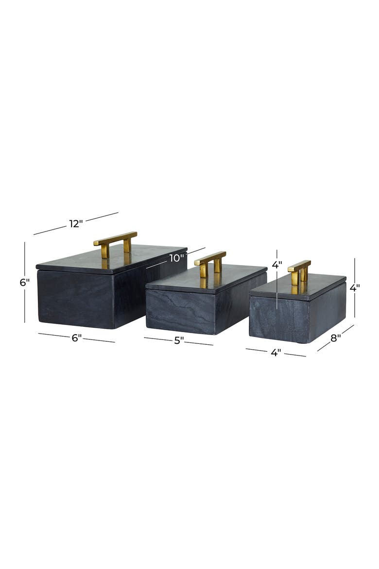 Black Marble Box with Goldtone Handle - Set of 3, Alternate, color, BLACK