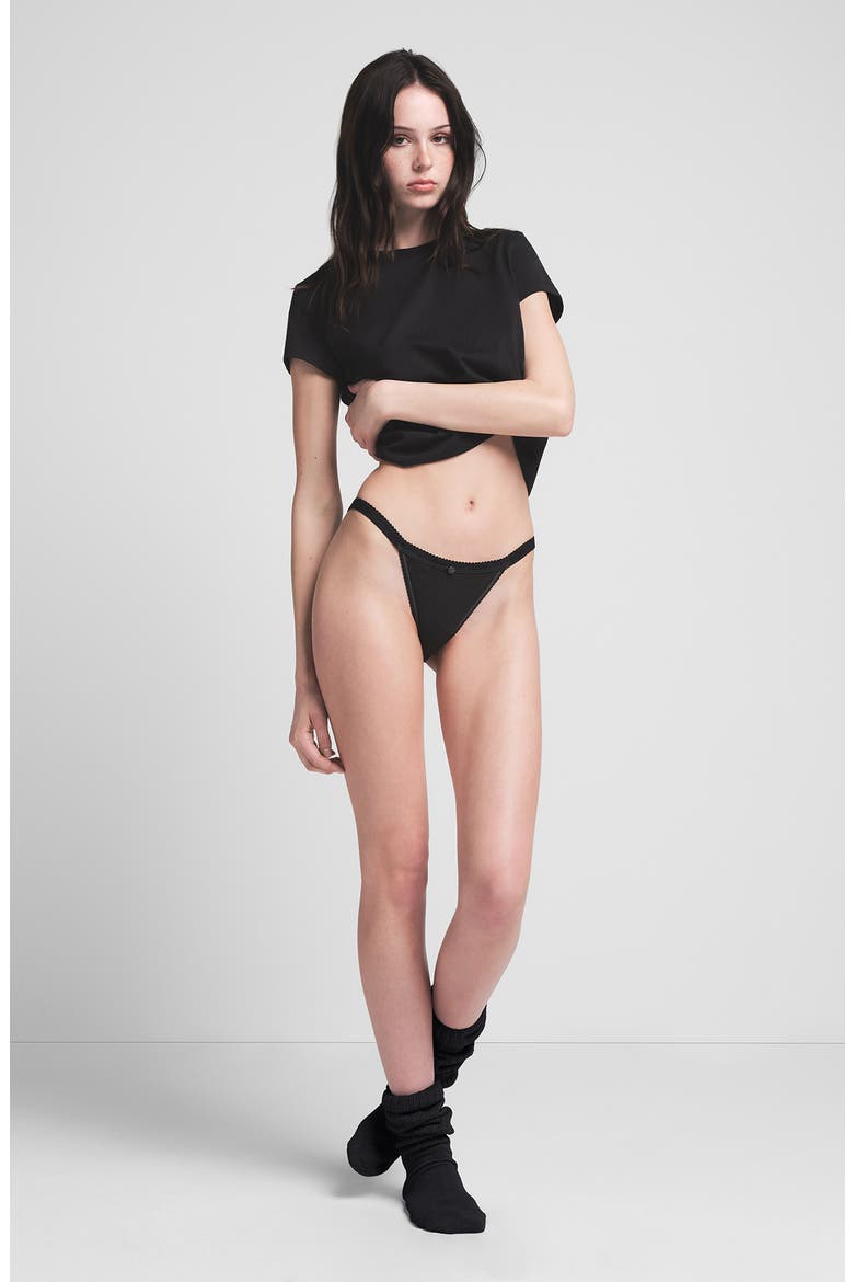 Lightweight Cotton Logo Picot String Bikini, Alternate, color, SOOT TONAL