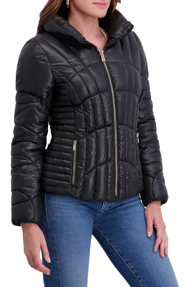 Kensie Hooded Puffer Jacket, Alternate, color, Black