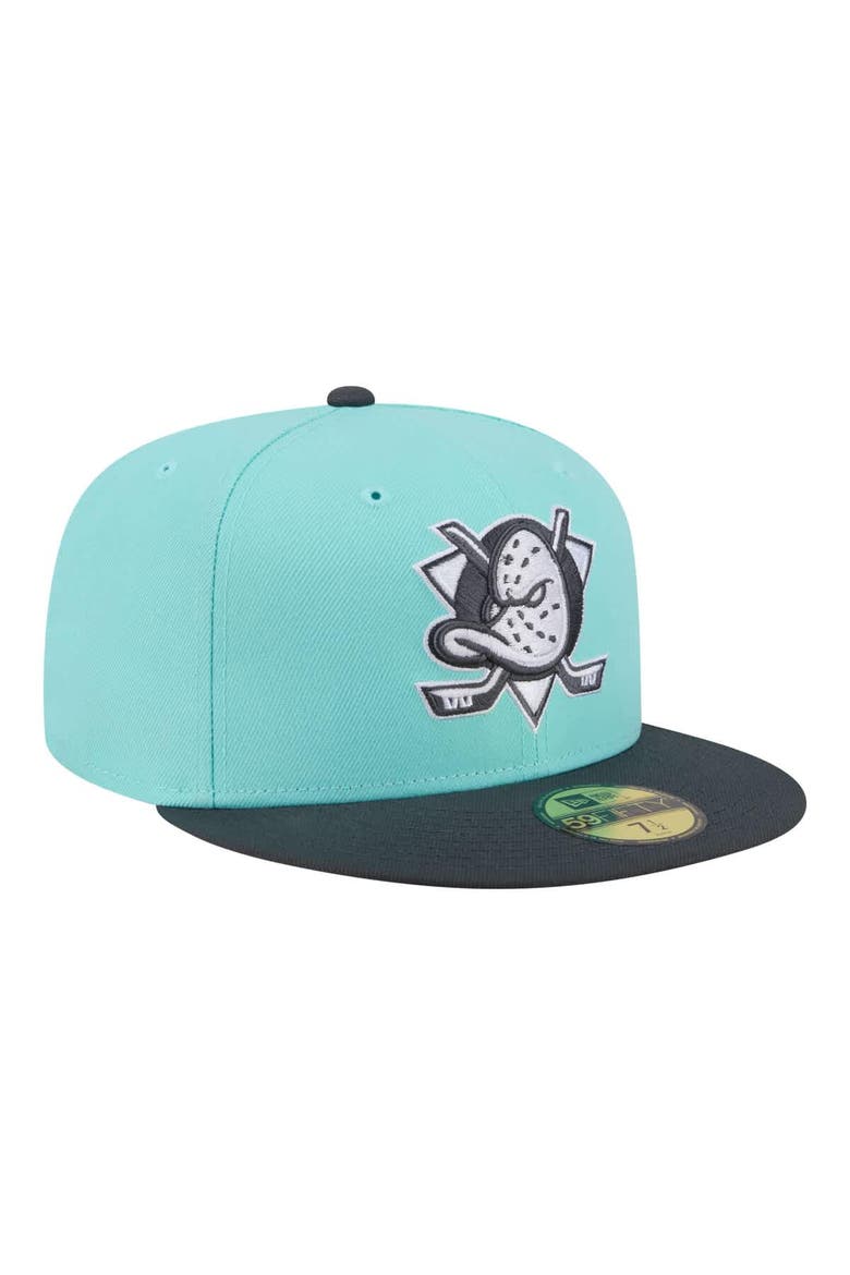 Men's New Era  Turquoise/Charcoal Anaheim Ducks Two-Tone Color Pack 59FIFTY Fitted Hat, Alternate, color, Turquoise