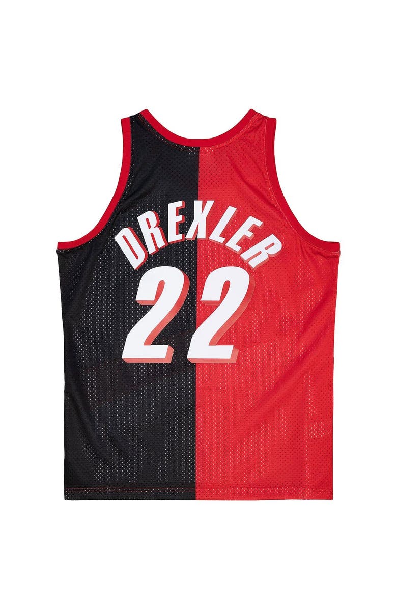 Mitchell & Ness Men's Mitchell & Ness Clyde Drexler Red/Black Portland Trail Blazers Hardwood Classics 1991/92 Split Swingman Jersey, Alternate, color, 