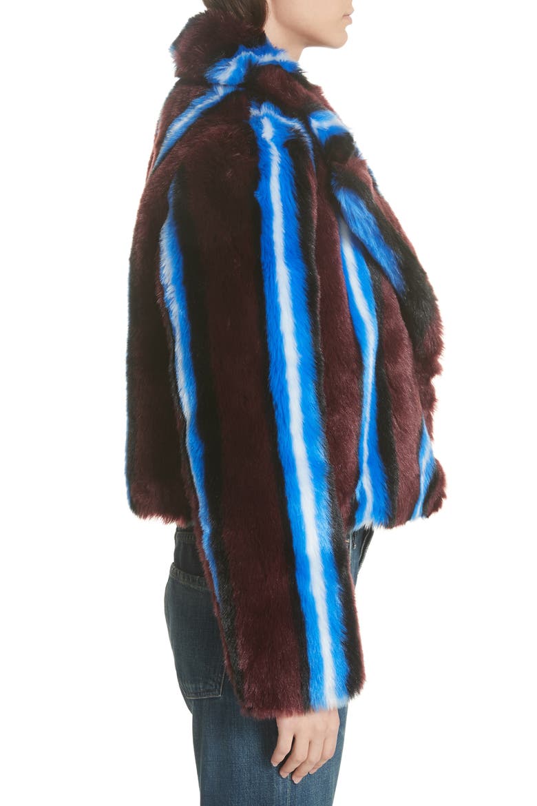 Stripe Faux Fur Jacket, Alternate, color, CABERNET