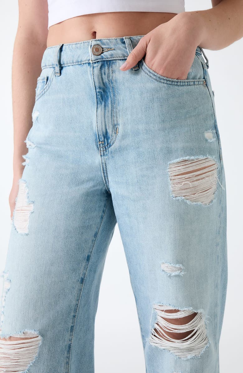 GUESS Distressed High Waist Straight Leg Jeans, Alternate, color, Blue
