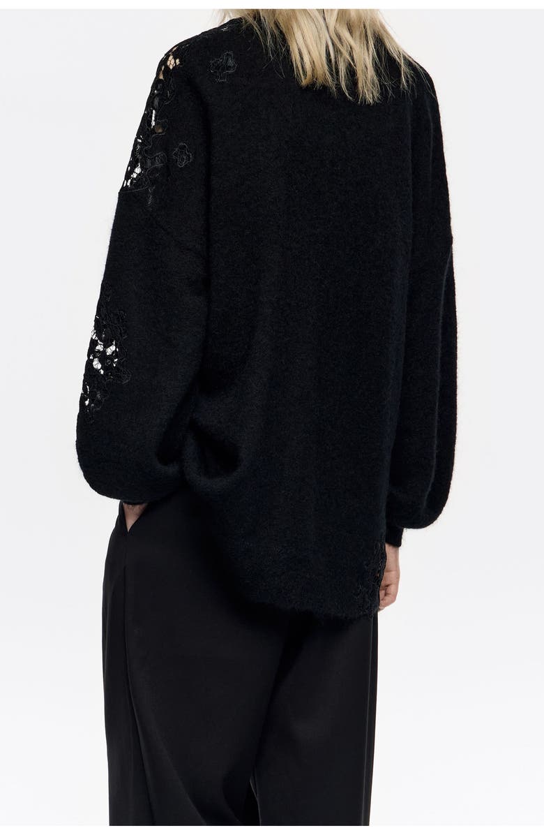 Bimba y Lola Long Lace Cardigan, Alternate, color, Black