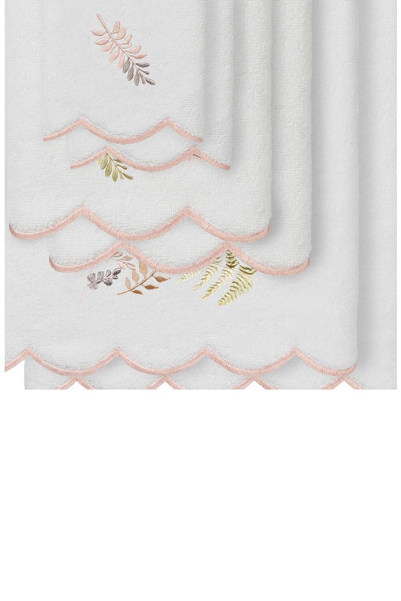 Fern Toss Scalloped 6-Piece Embellished Towel Set, Alternate, color, WHITE/ PINK