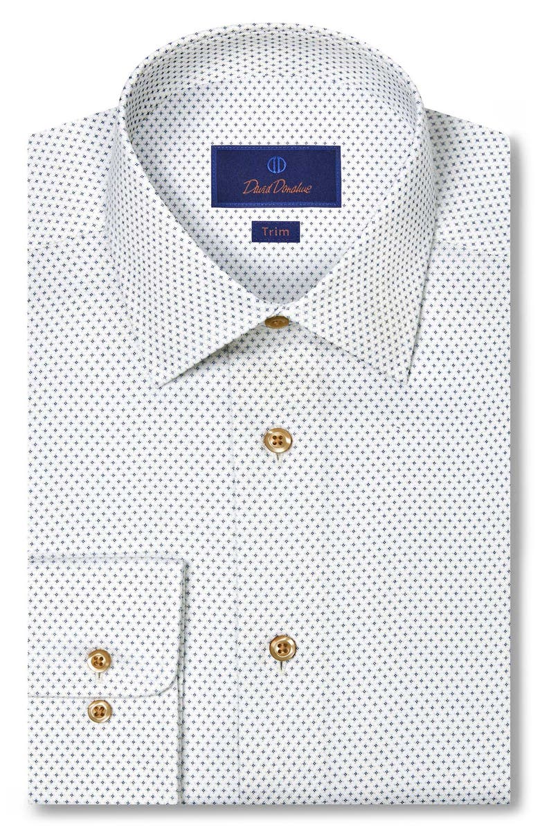 David Donahue Trim Fit Micro Geometric Cotton Dress Shirt, Main, color, Dune/ Multi
