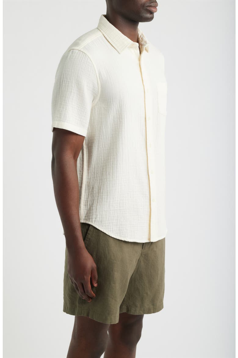 Duo Gauze Short Sleeve Cotton Button-Up Shirt, Alternate, color, IVORY EGRET