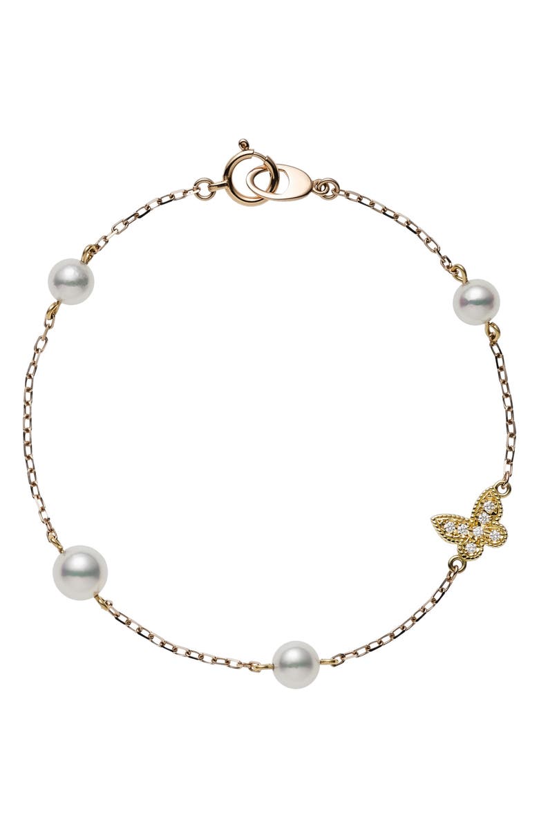Mikimoto Diamond Butterfly & Pearl Charm Bracelet, Main, color,
