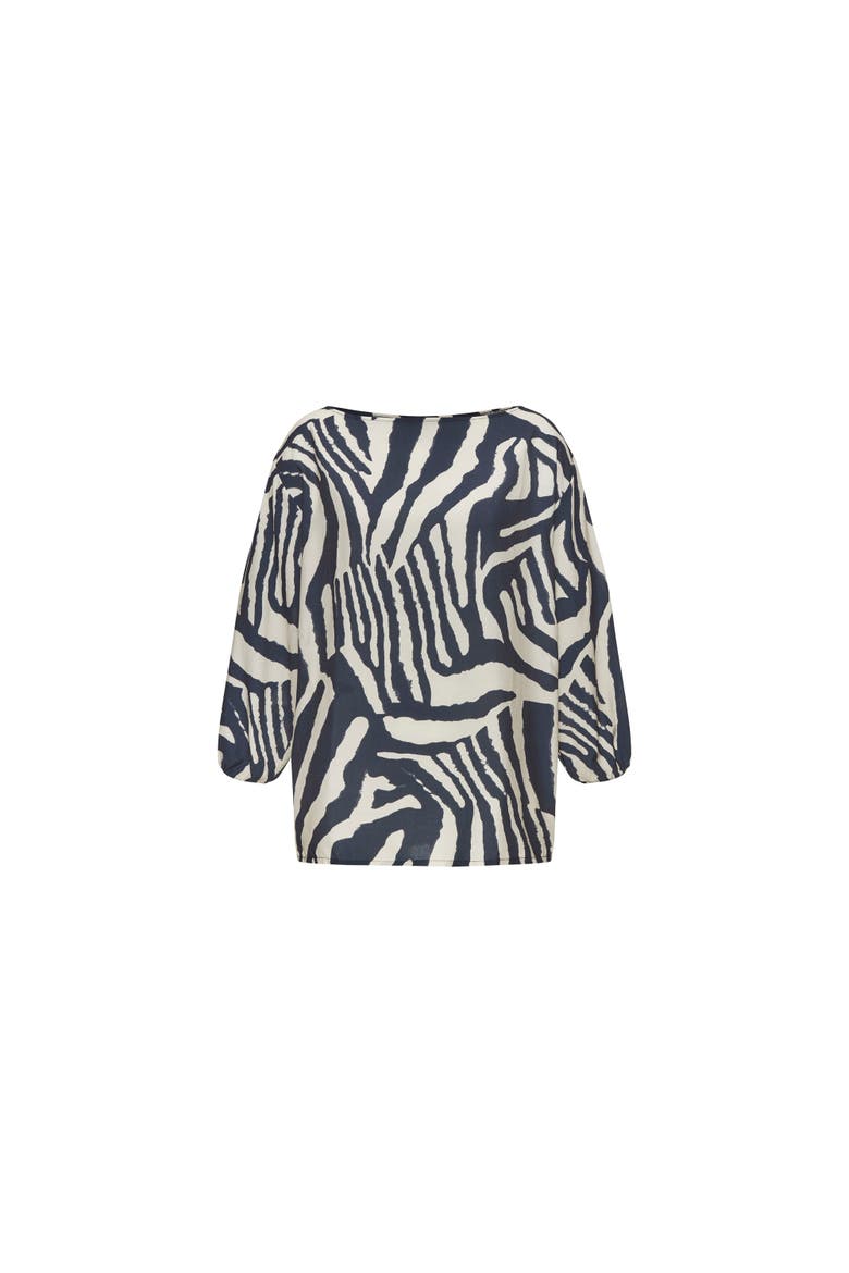 Boat Neck Balloon Sleeve Blouse, Alternate, color, Ivory Navy