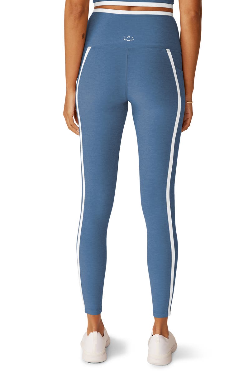 Beyond Yoga Out of Pocket Side Stripe High Waist Pocket Leggings, Alternate, color, Sky Blue Heather/ Cloud White