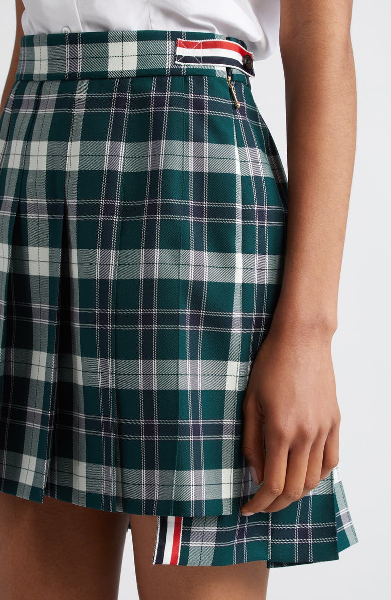 Thom Browne Tartan Pleated High-Low Miniskirt, Alternate, color, 