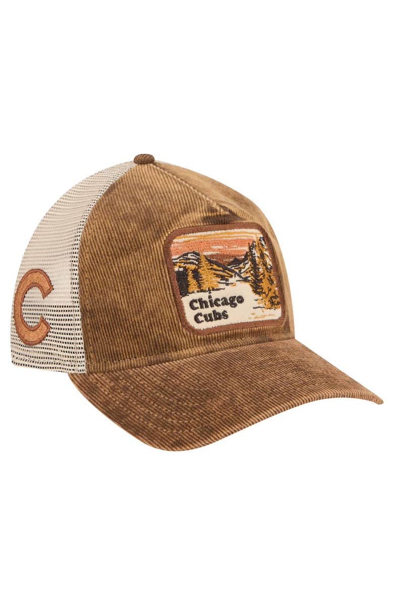 New Era Men's New Era Dark Brown Chicago Cubs Vintage Landscape 9TWENTY A-Frame Adjustable Trucker Hat, Main, color, 