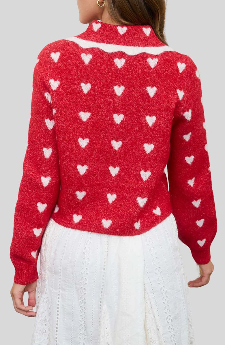 Blu Pepper Heart Peter Pan Collar Cardigan, Alternate, color, Red