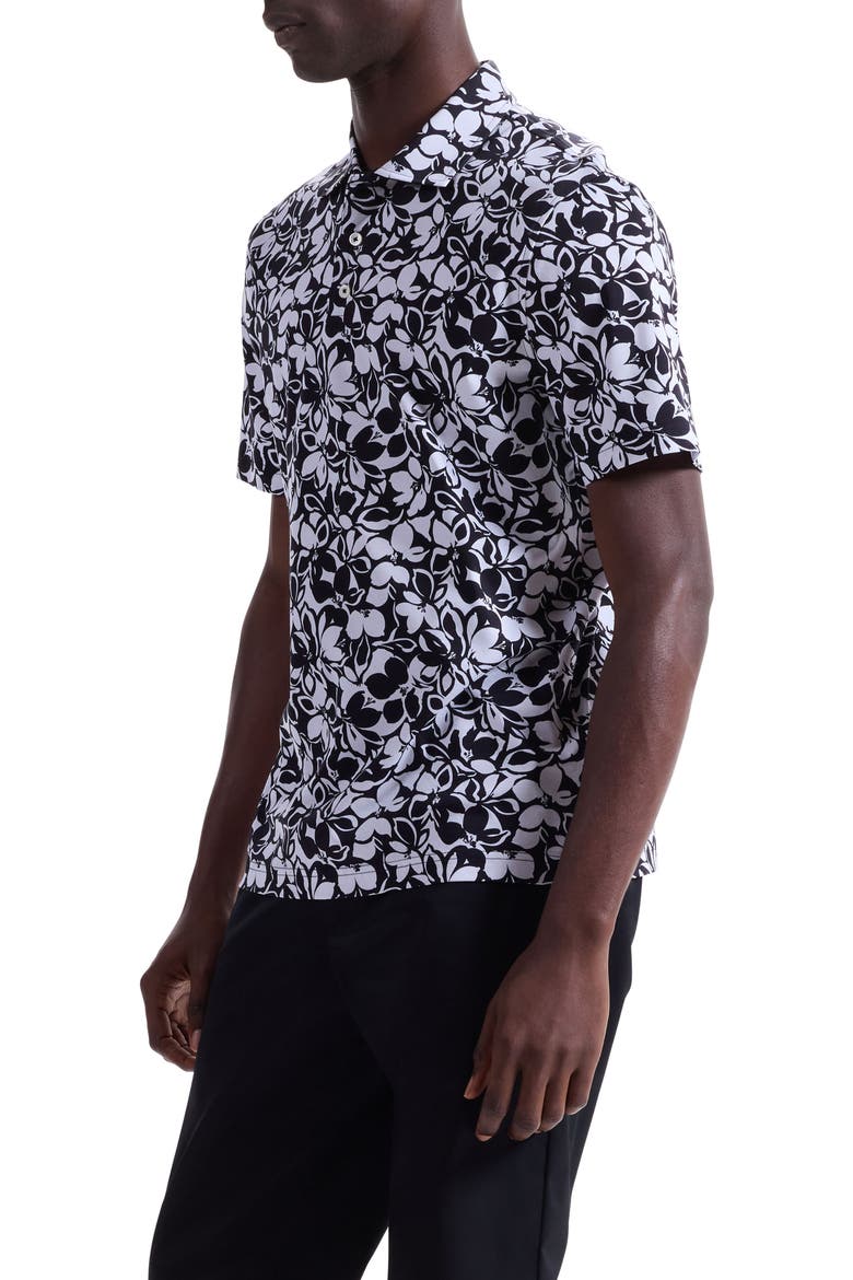 Hendrix Digital Monochromatic Floral Print Pima Cotton Polo, Alternate, color, BLACK
