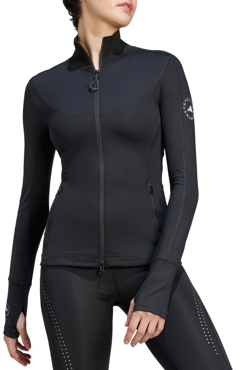 adidas by Stella McCartney Fitted Long Sleeve Jacket, Alternate, color, Black