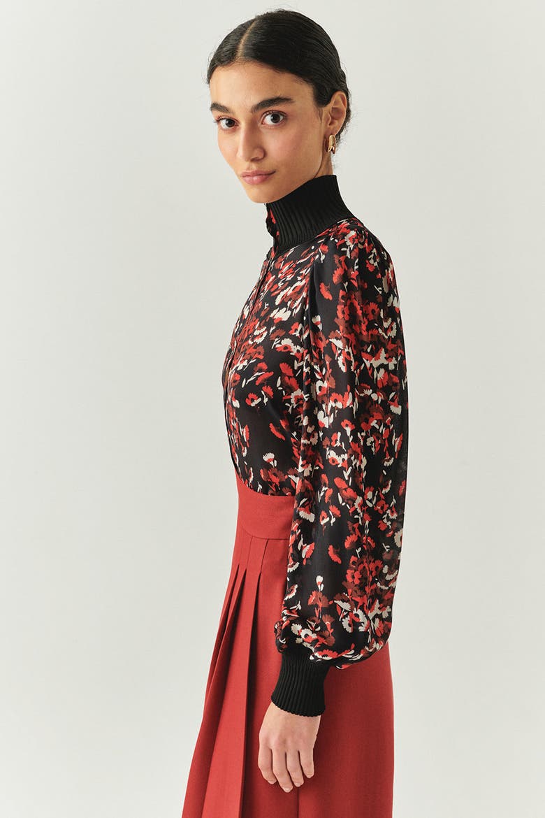 Johanna High Neck Blouse, Alternate, color, Black and Red