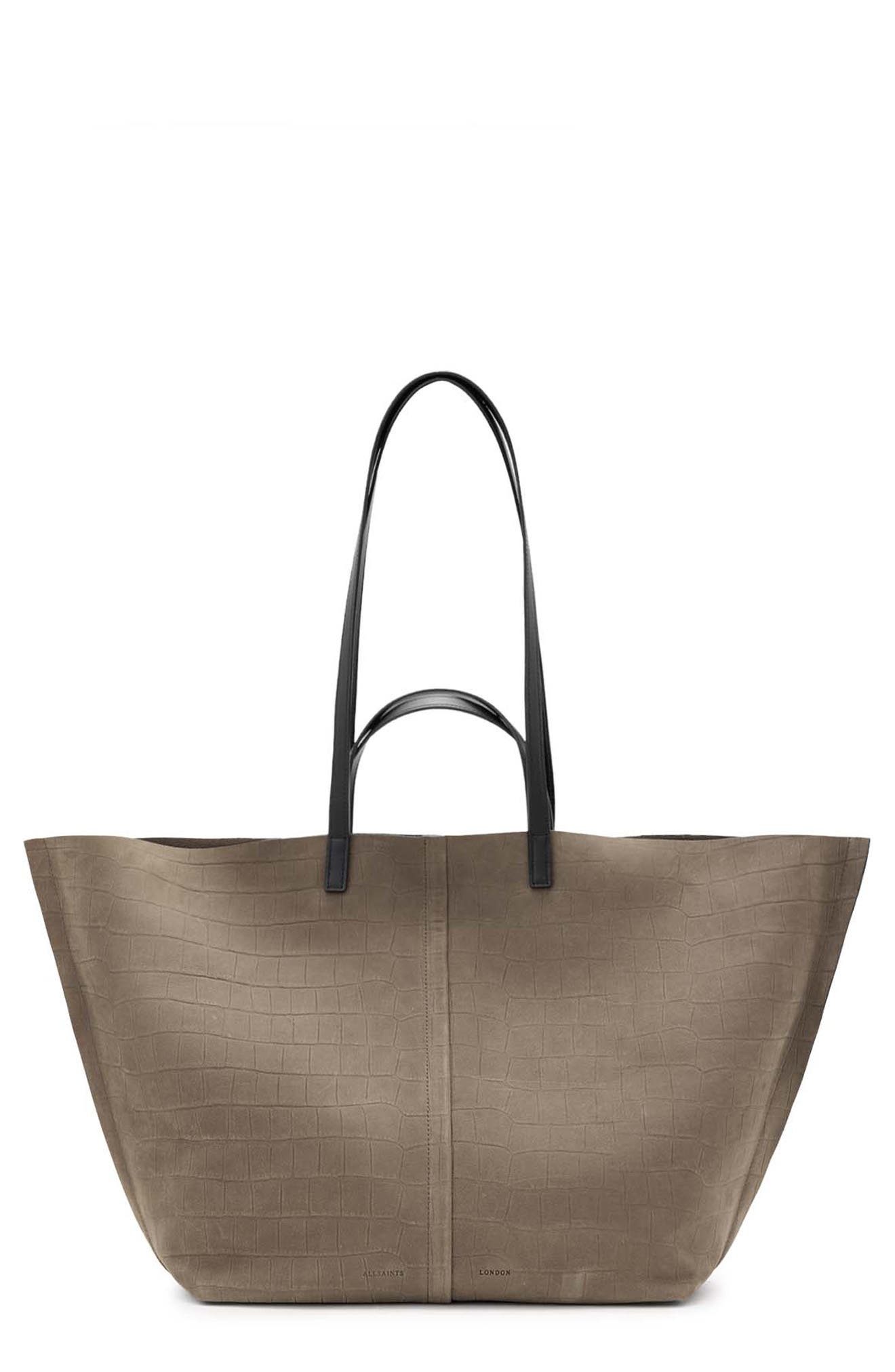 AllSaints Phoenix Crocodile Embossed Leather Tote, Main, color, 