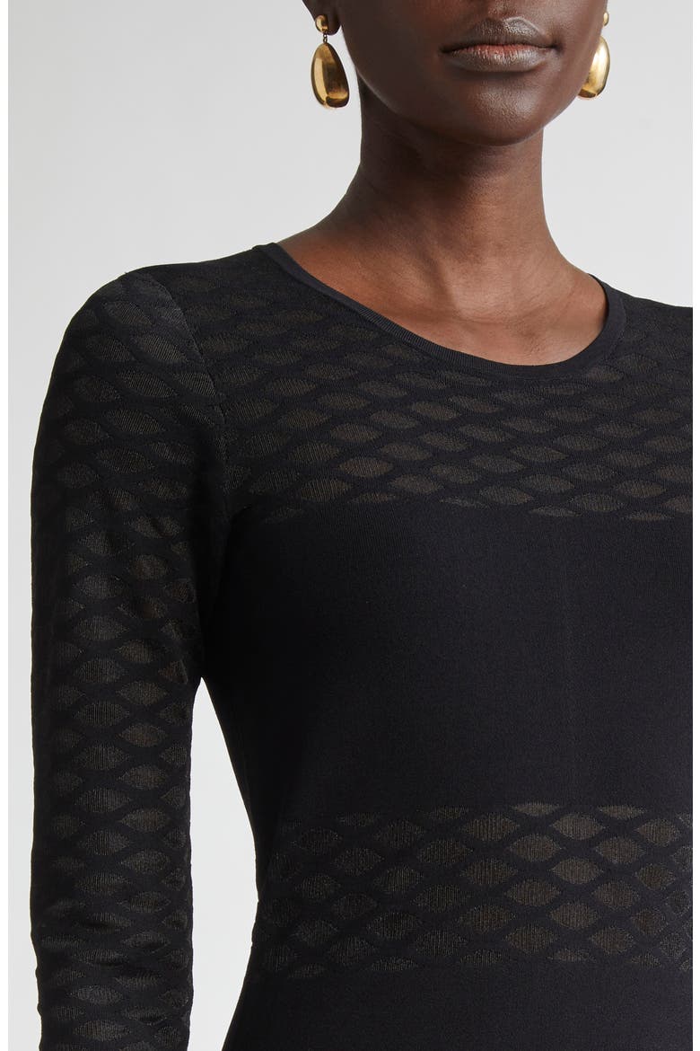 Trellis Knit Long Sleeve Gown, Alternate, color, BLACK
