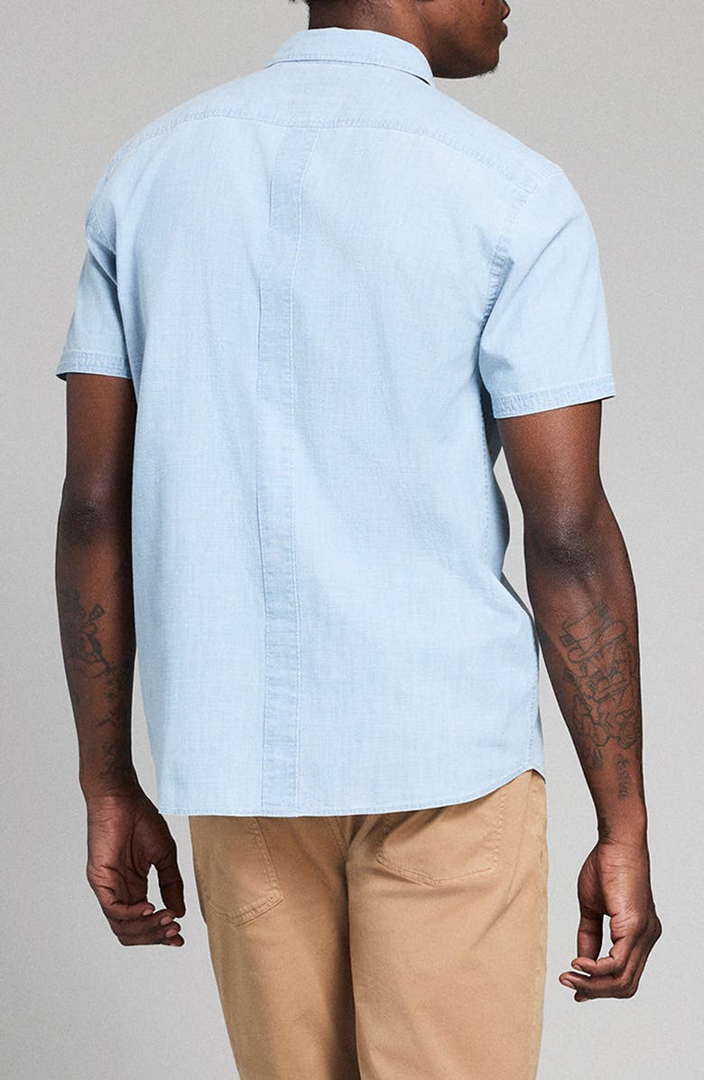 Billy Reid Donelson Short Sleeve Organic Cotton Chambray Sport Shirt, Alternate, color, Blue