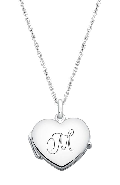 Sterling Silver Heart Locket & Engraved Initial 14-16" Necklace