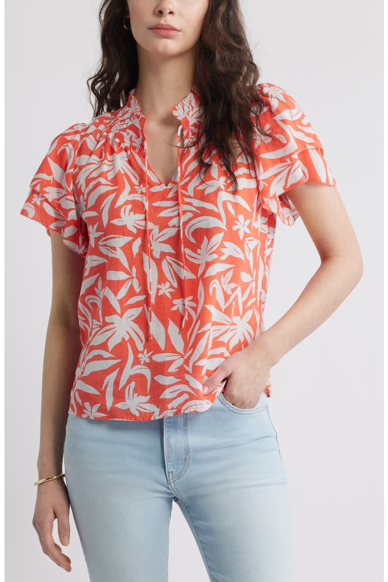 Ruffle Top, Main, color, CORAL- BLUE HATTIE FLORAL