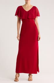 Connected Apparel Flutter Sleeve V-Neck Dress