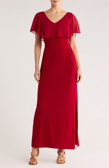 Connected Apparel Flutter Sleeve V-neck Dress In Red