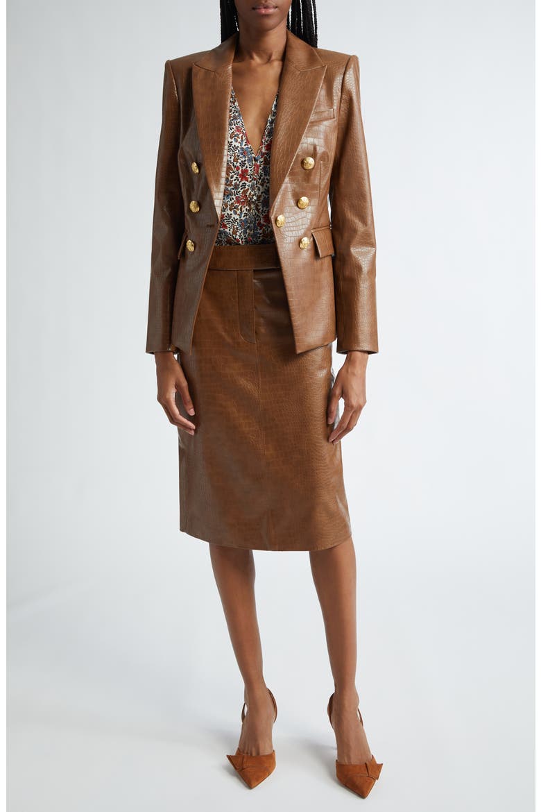 Ascher Croc Embossed Faux Leather Skirt, Alternate, color, DARK CAMEL