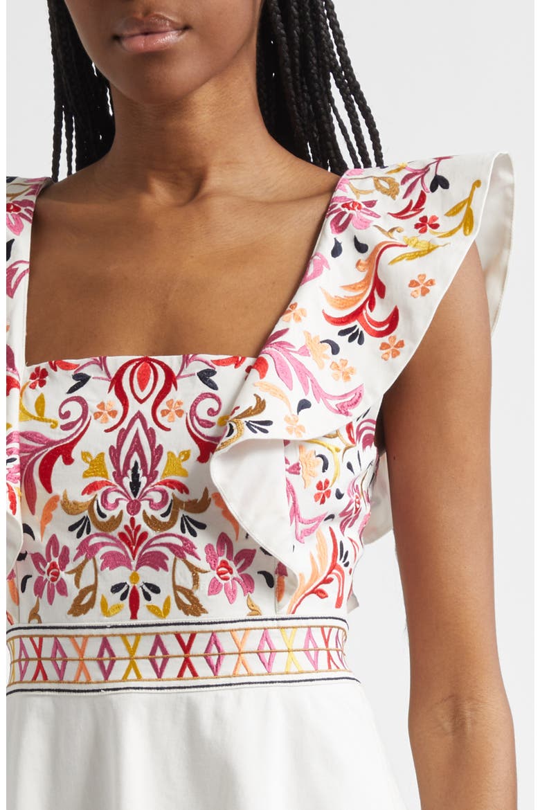 Ana Placed Embroidery Stretch Cotton Minidress, Alternate, color, WHITE PLAYA