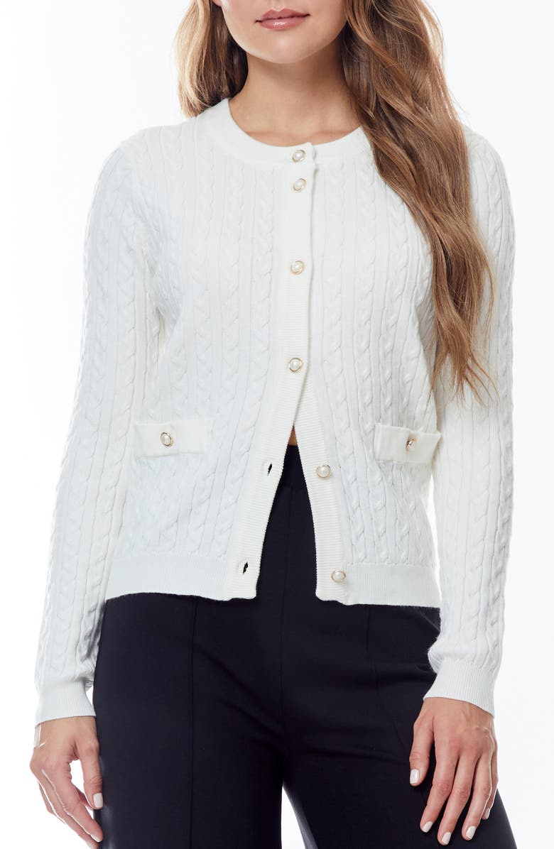 BY DESIGN Drew Cable Knit Crop Cardigan, Main, color, Gardenia