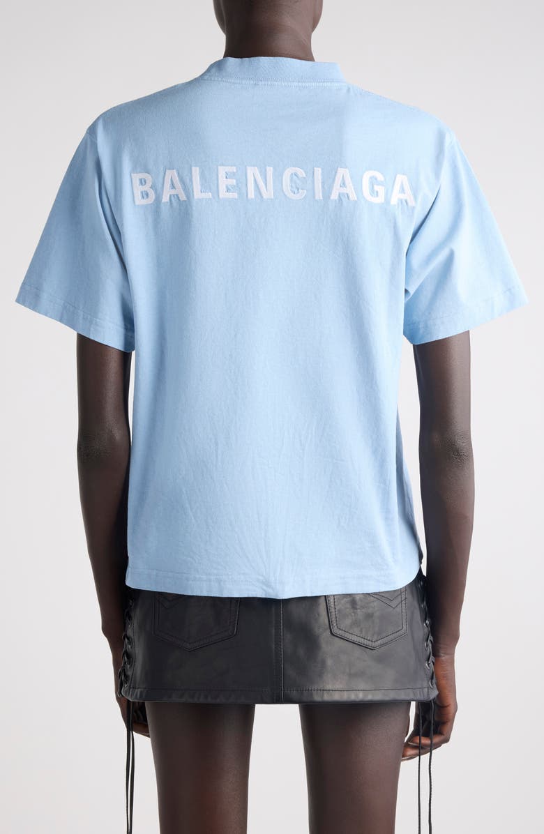 Balenciaga Medium Fit Embroidered Logo Graphic T-Shirt, Alternate, color, 4773 Light Blue/ White