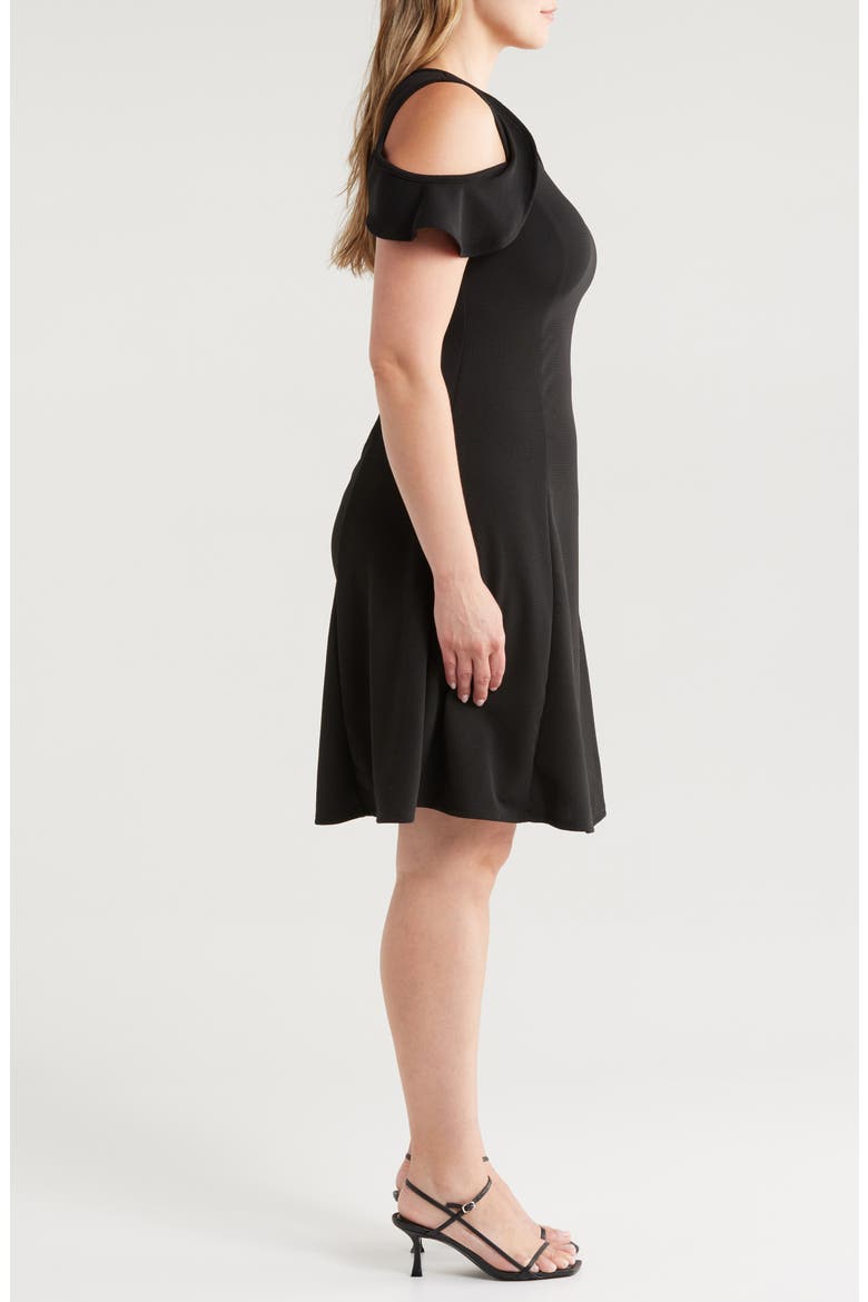 Ruffle Cold Shoulder A-Line Dress, Alternate, color, BLACK