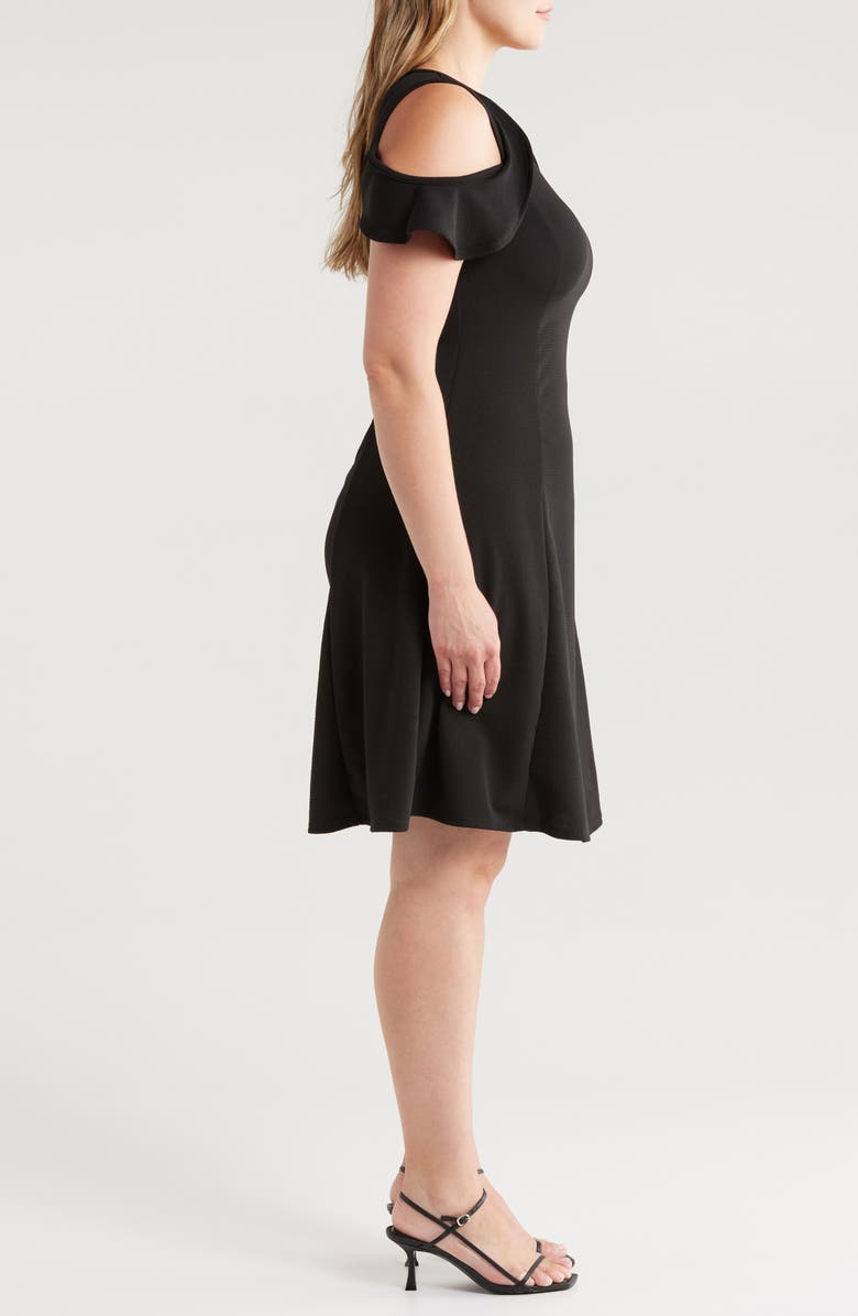 24seven Comfort Apparel Ruffle Cold Shoulder A-Line Dress, Alternate, color, Black