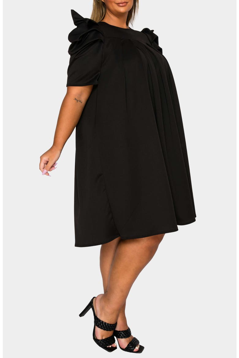 Zaya Puff Sleeve Pleated Shift Dress, Alternate, color, BLACK
