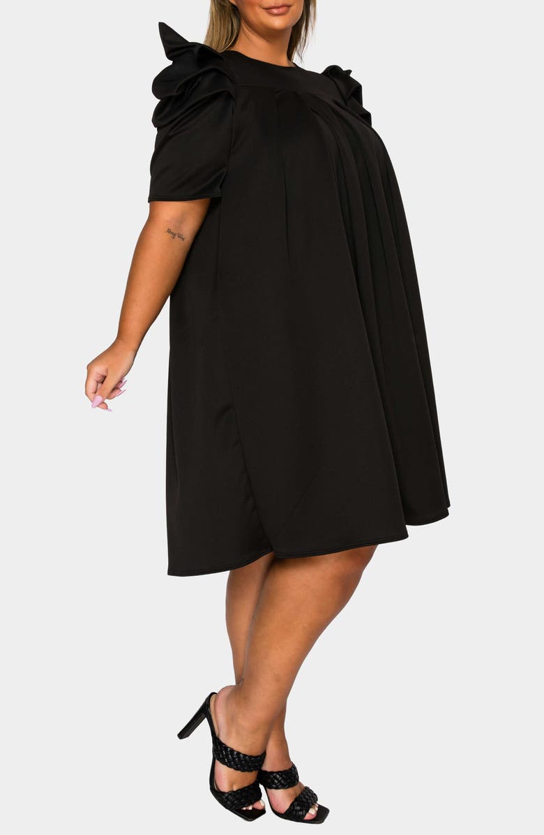 L I V D Zaya Puff Sleeve Pleated Shift Dress, Alternate, color, Black