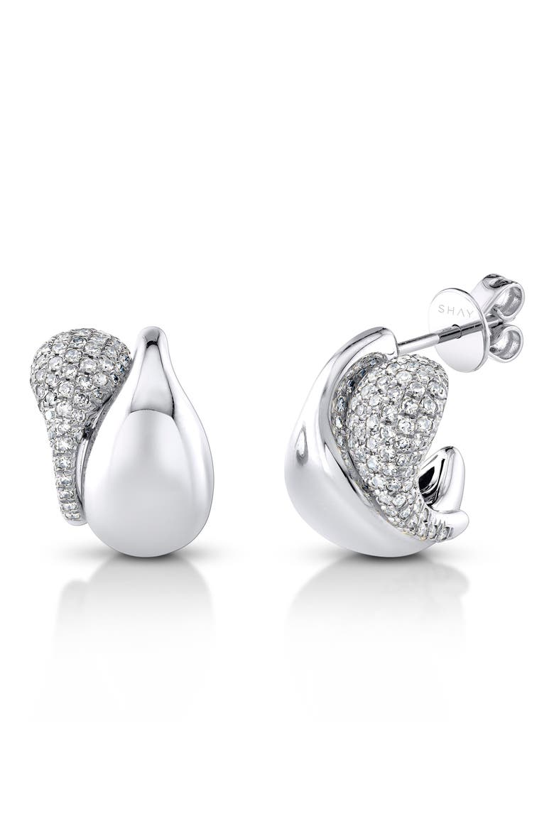 Double Drip Diamond & 18K Gold Huggie Hoop Earrings, Main, color, WHITE GOLD