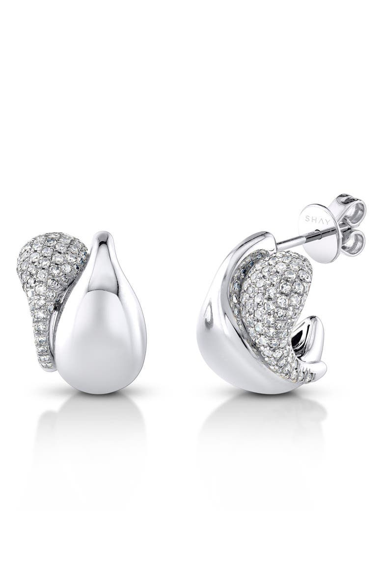 SHAY Double Drip Diamond & 18K Gold Huggie Hoop Earrings, Main, color, White Gold