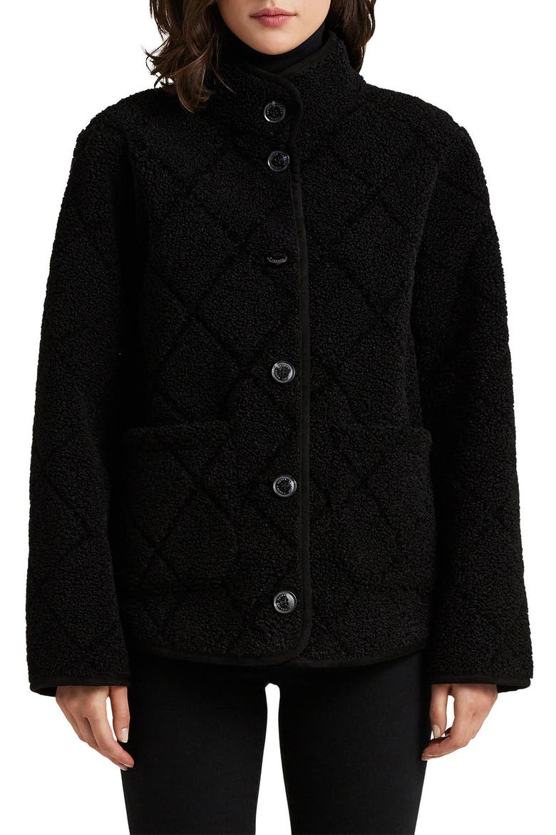 Quilted Faux Shearling Jacket, Main, color, BLACK