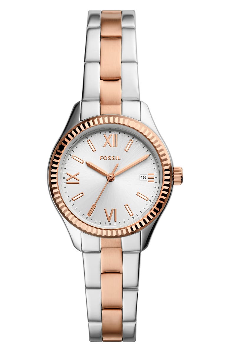 Fossil Two-Tone Stainless Steel Quartz Bracelet Watch, 30mm, Main, color, Silver/Rose Gold