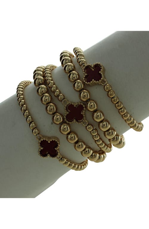 Olivia Welles Set Of 5 Clover Beaded Stackable Bracelets In Gold
