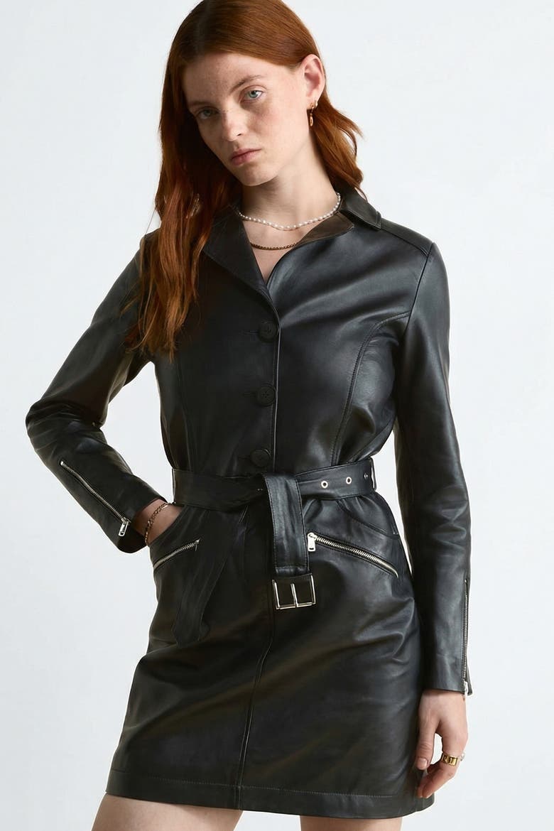 Daphne Leather Dress, Main, color, Black