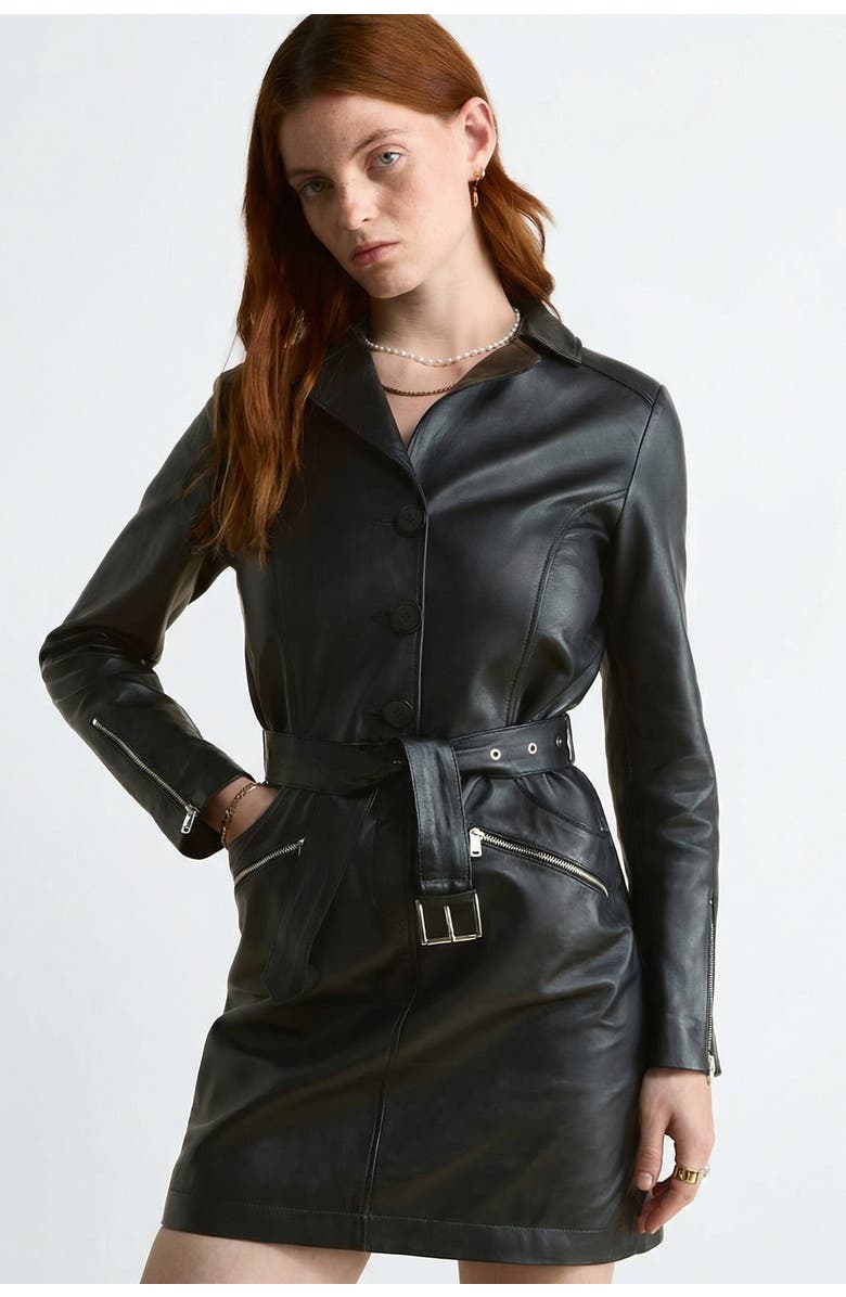 FURNIQ UK Daphne Leather Dress, Main, color, Black