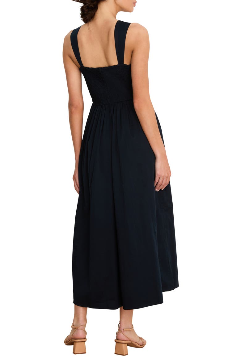 Eloise Floral Leaf Appliqué Stretch Cotton Fit & Flare Midi Dress, Alternate, color, DARK INDIGO